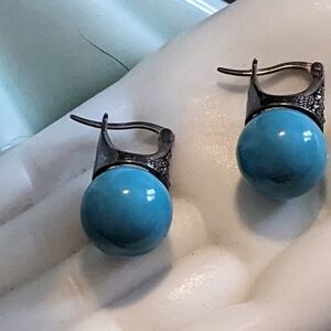 Vintage Flair Turquoise and Marcasite Silver Set Earrings